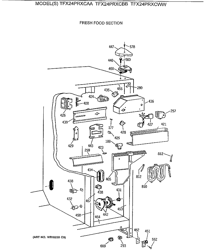 FRESH FOOD SECTION Diagram and Parts List for TFX24PRXCAA  General Electric Refrigerator