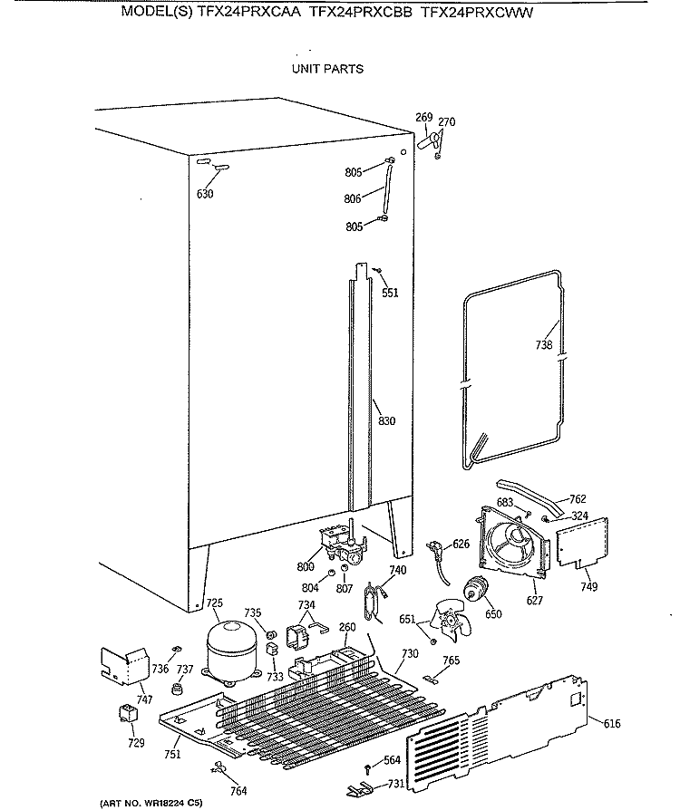 UNIT PARTS Diagram and Parts List for TFX24PRXCAA  General Electric Refrigerator