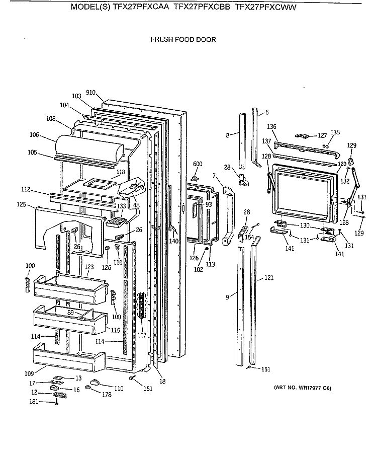 FRESH FOOD DOOR Diagram and Parts List for TFX27PFXCBB  General Electric Refrigerator