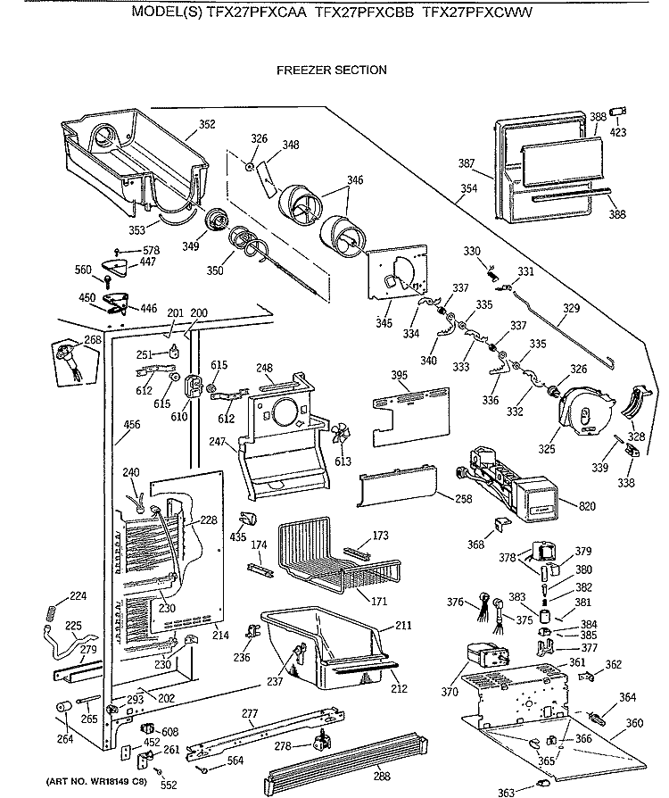 FREEZER SECTION Diagram and Parts List for TFX27PFXCBB  General Electric Refrigerator