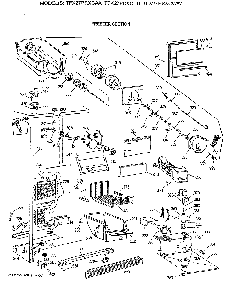FREEZER SECTION Diagram and Parts List for TFX27PRXCBB  General Electric Refrigerator