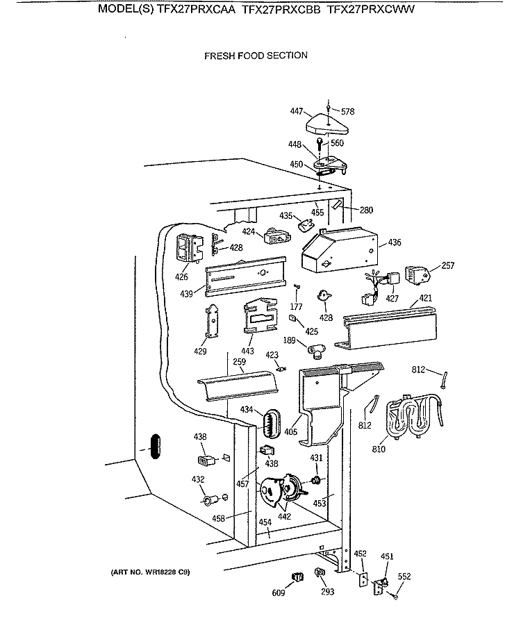 FRESH FOOD SECTION Diagram and Parts List for TFX27PRXCBB  General Electric Refrigerator