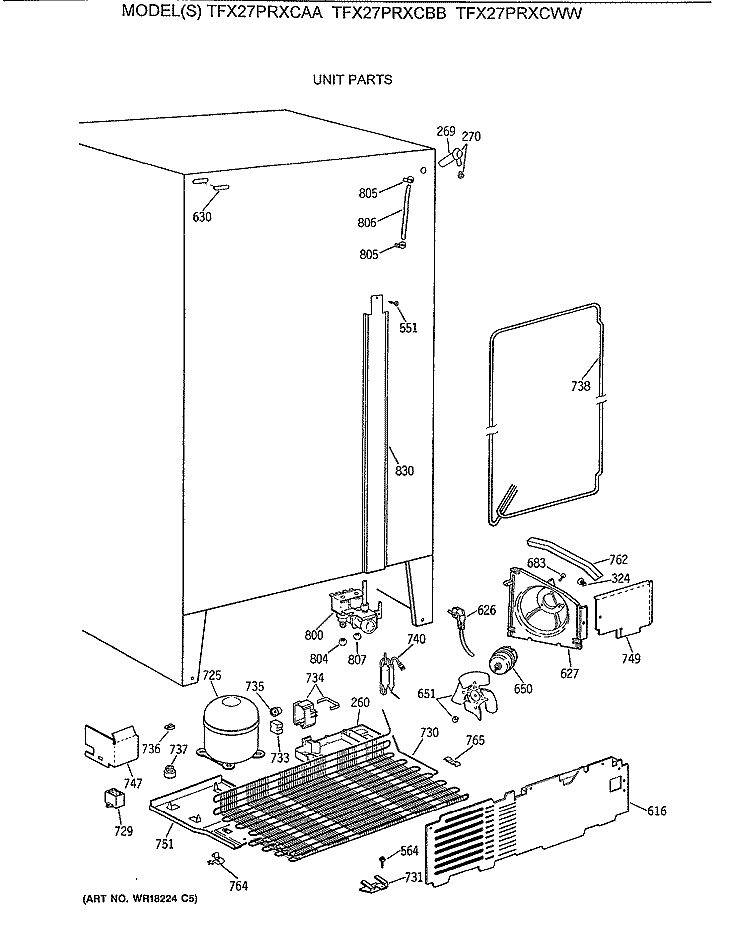 UNIT PARTS Diagram and Parts List for TFX27PRXCBB  General Electric Refrigerator