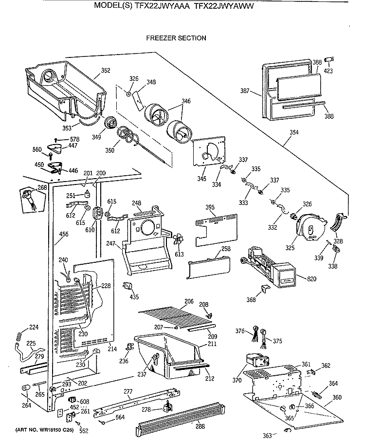 FREEZER SECTION Diagram and Parts List for TFX22JWYAWW  General Electric Refrigerator
