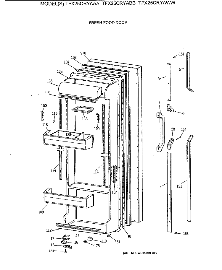 FRESH FOOD DOOR Diagram and Parts List for TFX25CRYABB  General Electric Refrigerator