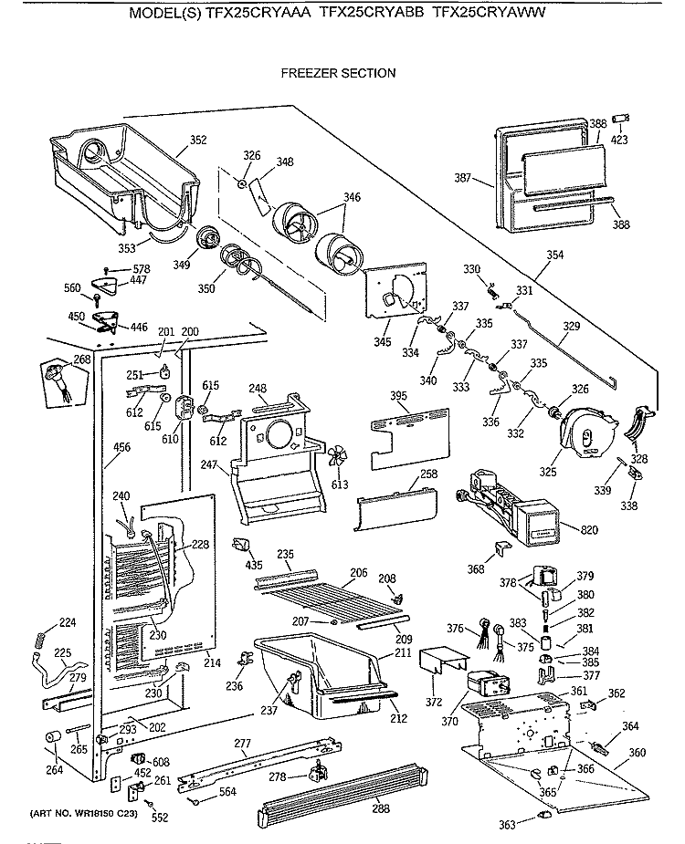 FREEZER SECTION Diagram and Parts List for TFX25CRYABB  General Electric Refrigerator