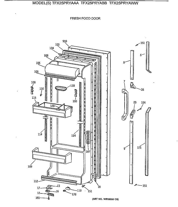 FRESH FOOD DOOR Diagram and Parts List for TFX25PRYABB  General Electric Refrigerator