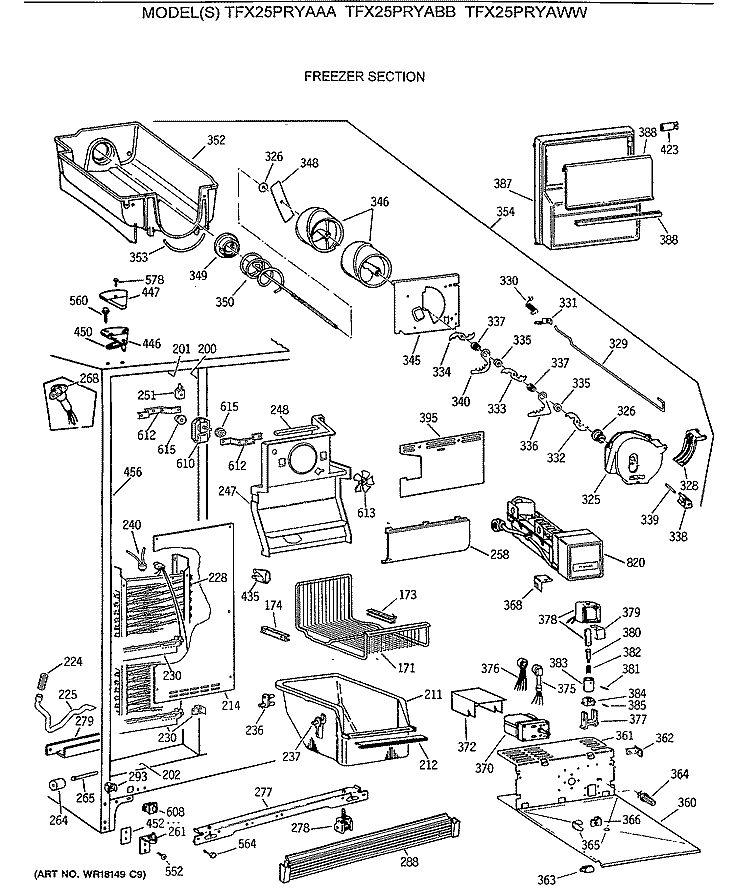 FREEZER SECTION Diagram and Parts List for TFX25PRYABB  General Electric Refrigerator