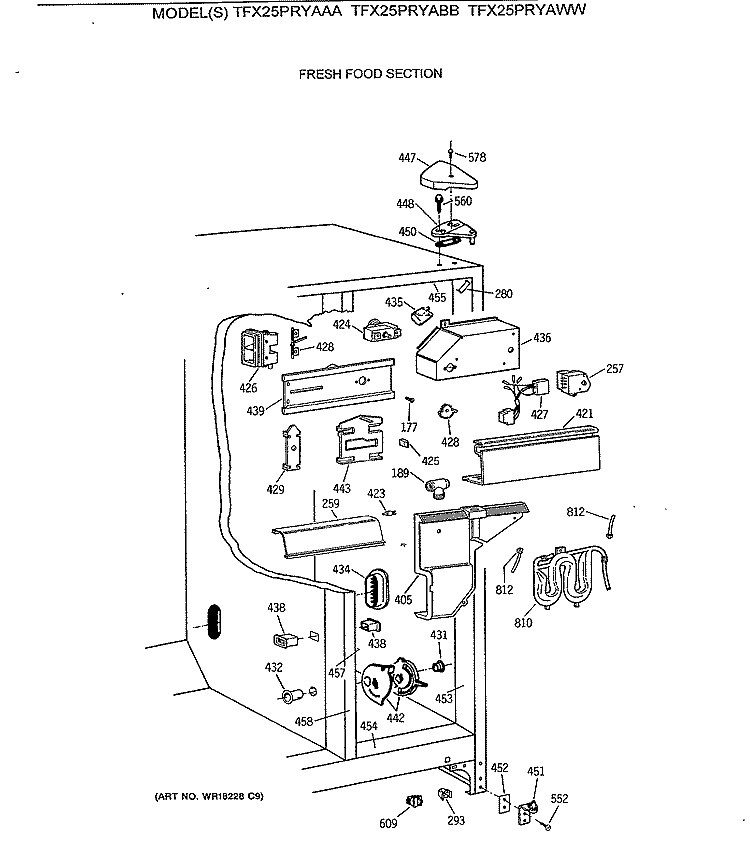 FRESH FOOD SECTION Diagram and Parts List for TFX25PRYABB  General Electric Refrigerator