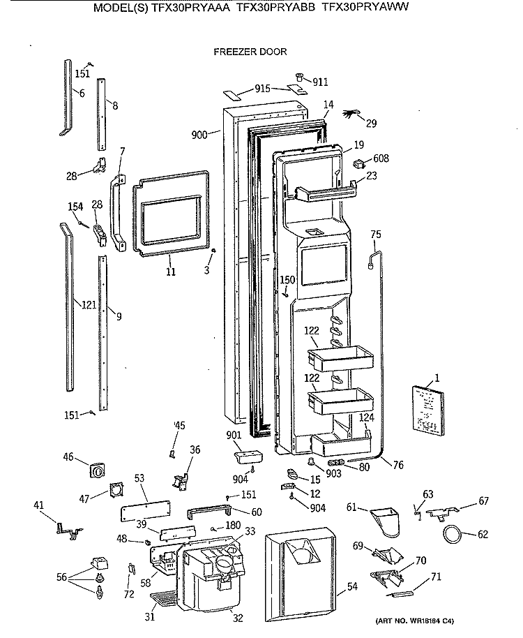 FREEZER DOOR Diagram and Parts List for TFX30PRYABB  General Electric Refrigerator