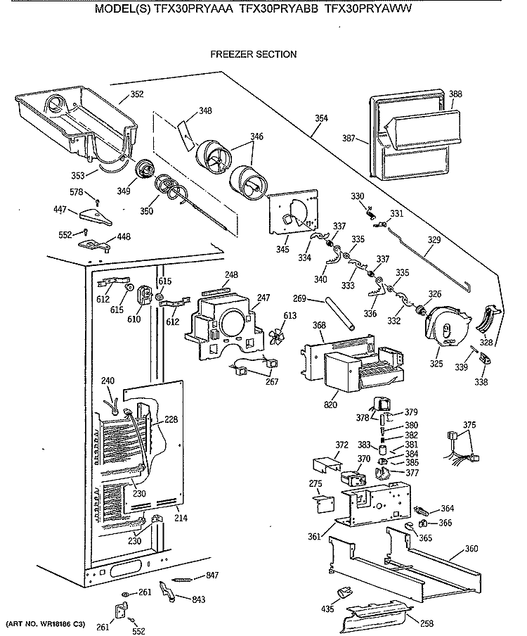 FREEZER SECTION Diagram and Parts List for TFX30PRYABB  General Electric Refrigerator