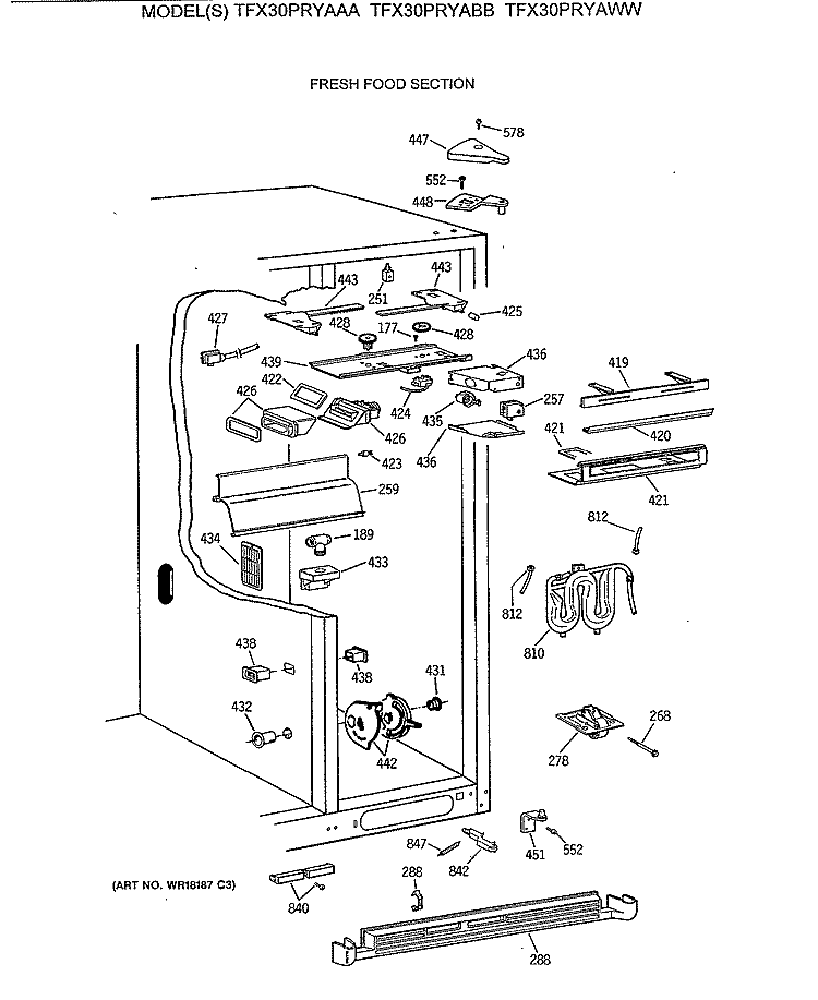 FRESH FOOD SECTION Diagram and Parts List for TFX30PRYABB  General Electric Refrigerator