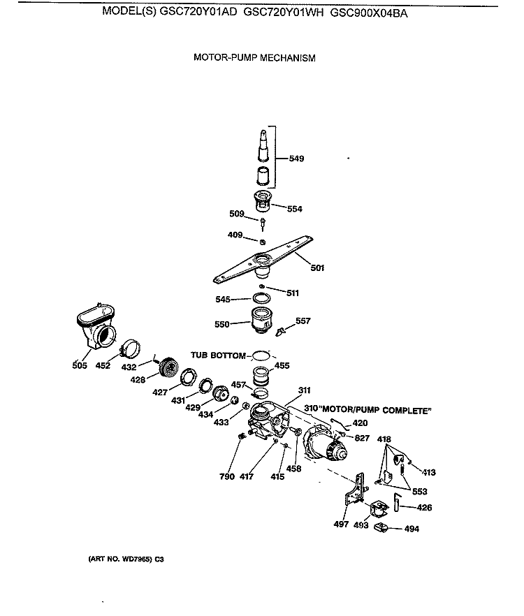 MOTOR - PUMP MECHANISM Diagram and Parts List for GSC720Y01WH  General Electric Dishwasher