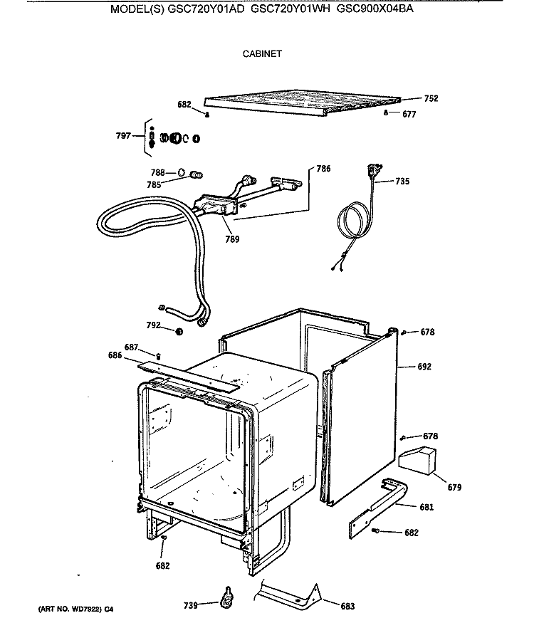 CABINET Diagram and Parts List for GSC720Y01WH  General Electric Dishwasher