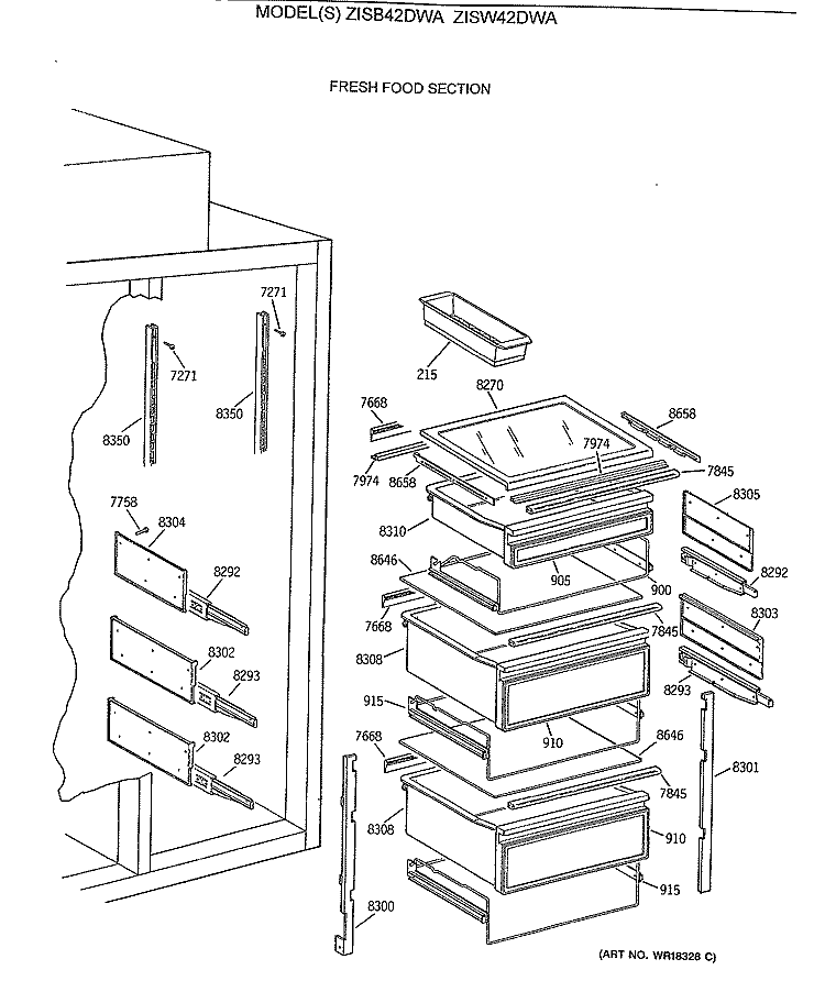 FRESH FOOD SECTION Diagram and Parts List for ZISW42DWA  General Electric Refrigerator