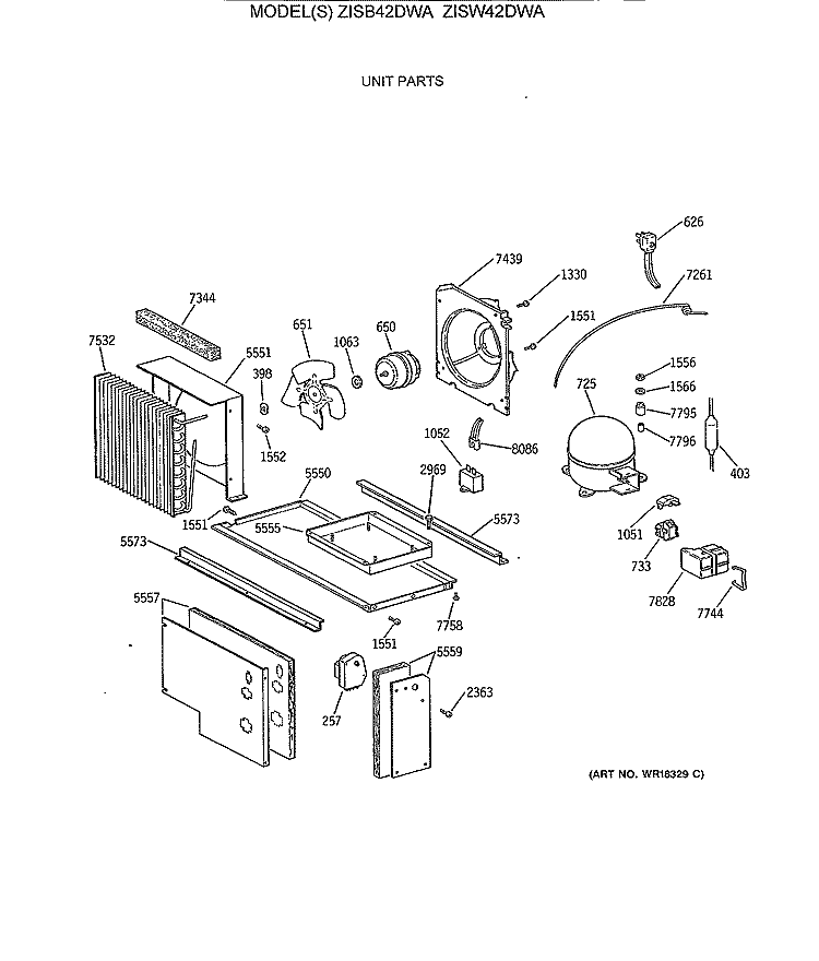 UNIT PARTS Diagram and Parts List for ZISW42DWA  General Electric Refrigerator