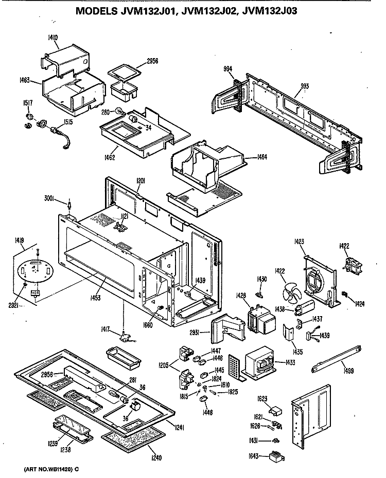 Section Diagram and Parts List for JVM132J03  General Electric Microwave