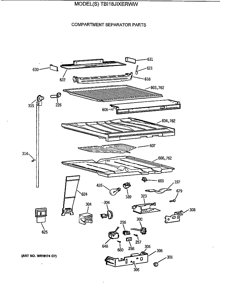 COMPARTMENT SEPARATOR PARTS Diagram and Parts List for TBI18JIXERWW  General Electric Refrigerator