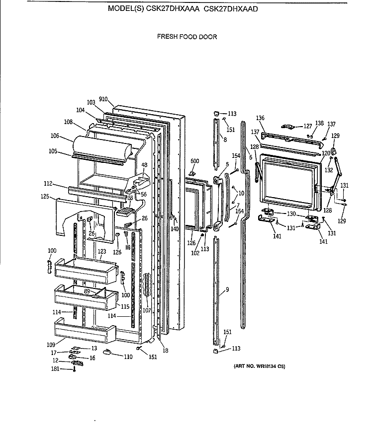 FRESH FOOD DOOR Diagram and Parts List for CSK27DHXAAA  Hotpoint Refrigerator