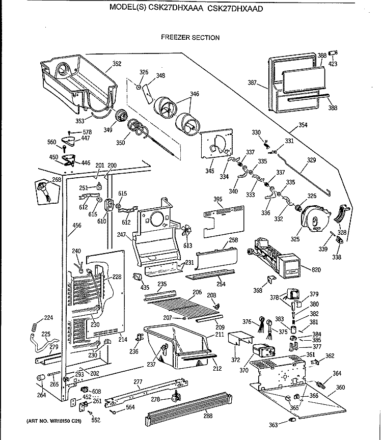 FREEZER SECTION Diagram and Parts List for CSK27DHXAAA  Hotpoint Refrigerator