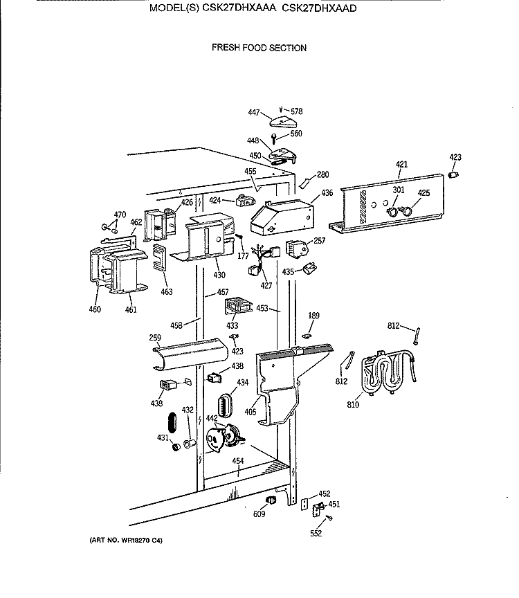 FRESH FOOD SECTION Diagram and Parts List for CSK27DHXAAA  Hotpoint Refrigerator