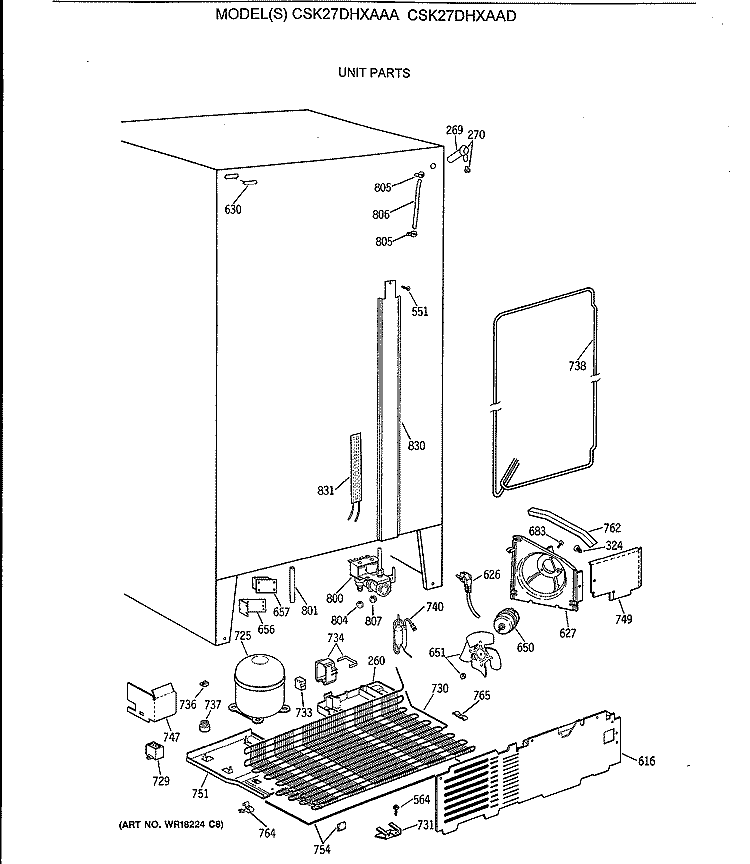 UNIT PARTS Diagram and Parts List for CSK27DHXAAA  Hotpoint Refrigerator