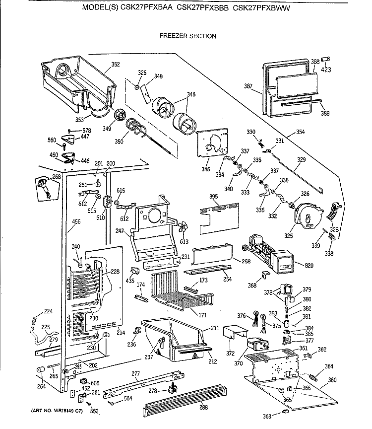 FREEZER SECTION Diagram and Parts List for CSK27PFXBWW  Hotpoint Refrigerator