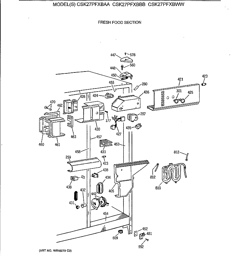 FRESH FOOD SECTION Diagram and Parts List for CSK27PFXBWW  Hotpoint Refrigerator