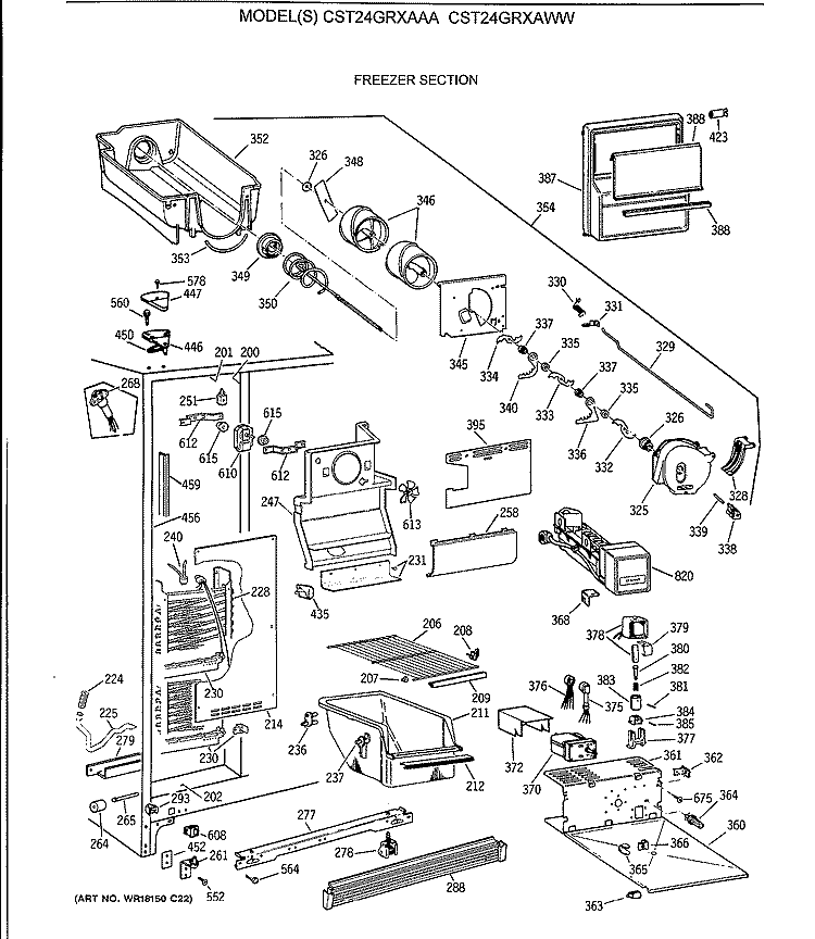 FREEZER SECTION Diagram and Parts List for CST24GRXAWW  Hotpoint Refrigerator