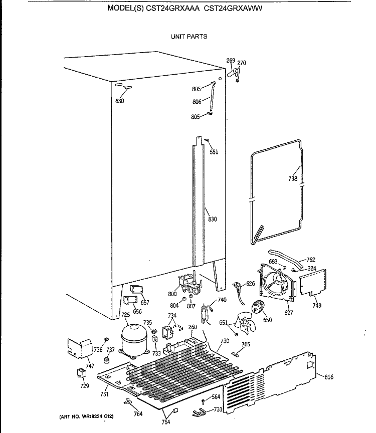 UNIT PARTS Diagram and Parts List for CST24GRXAWW  Hotpoint Refrigerator