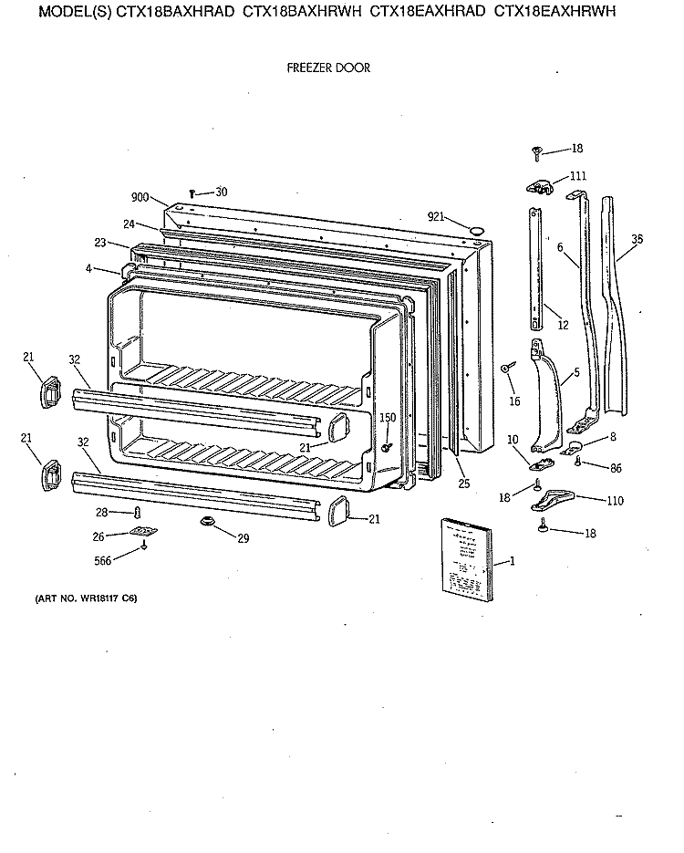 FREEZER DOOR Diagram and Parts List for CTX18BAXHRWH  Hotpoint Refrigerator