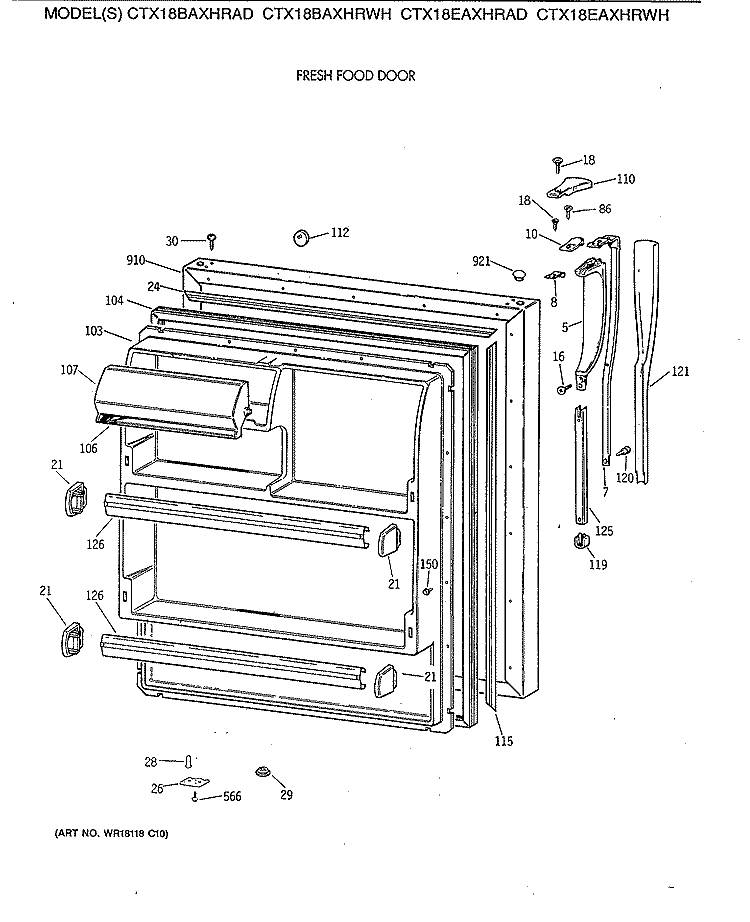 FRESH FOOD DOOR Diagram and Parts List for CTX18BAXHRWH  Hotpoint Refrigerator