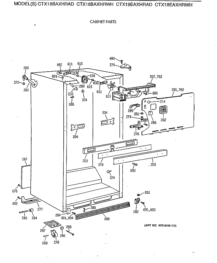 CABINET PARTS Diagram and Parts List for CTX18BAXHRWH  Hotpoint Refrigerator