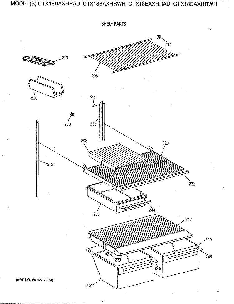 SHELF PARTS Diagram and Parts List for CTX18BAXHRWH  Hotpoint Refrigerator