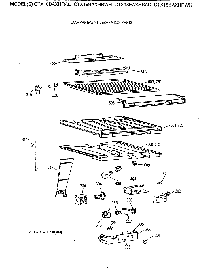 COMPARTMENT SEPARATOR PARTS Diagram and Parts List for CTX18BAXHRWH  Hotpoint Refrigerator
