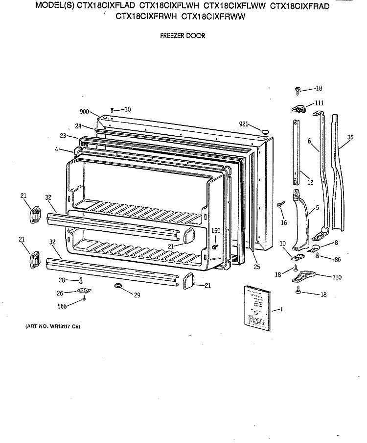 FREEZER DOOR Diagram and Parts List for CTX18CIXFLWW  Hotpoint Refrigerator