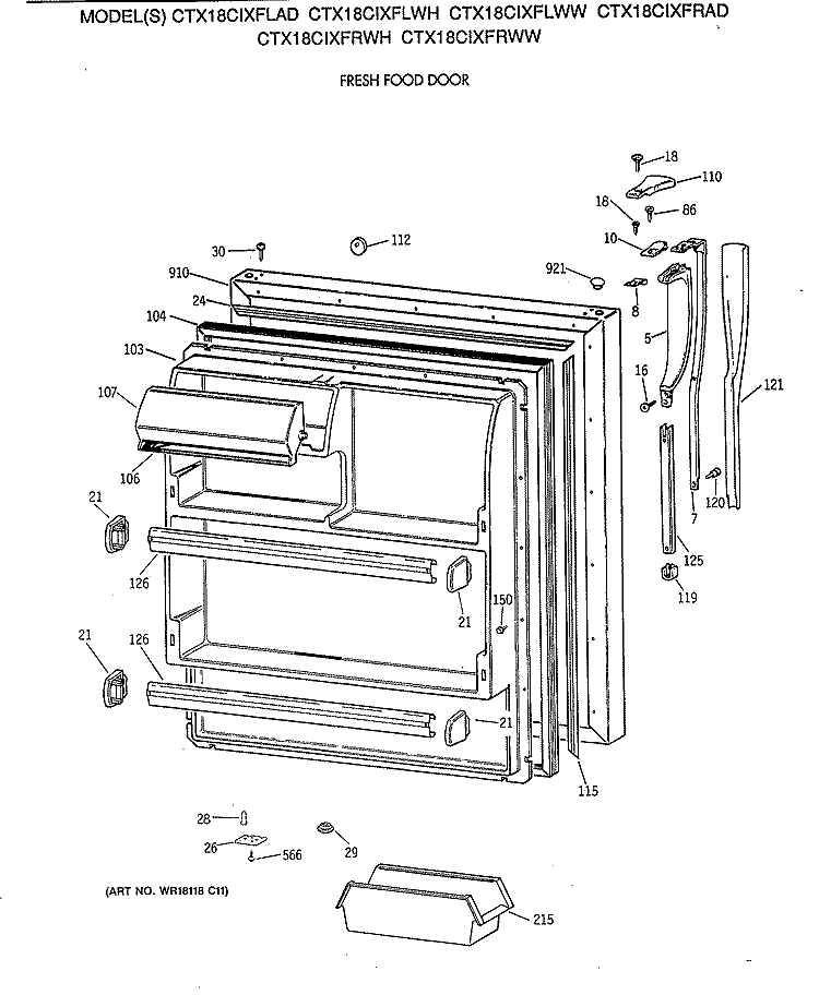 FRESH FOOD DOOR Diagram and Parts List for CTX18CIXFLWW  Hotpoint Refrigerator