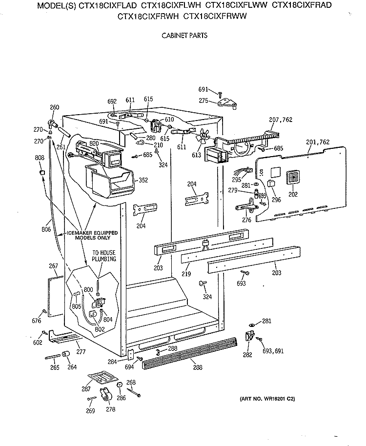 CABINET PARTS Diagram and Parts List for CTX18CIXFLWW  Hotpoint Refrigerator