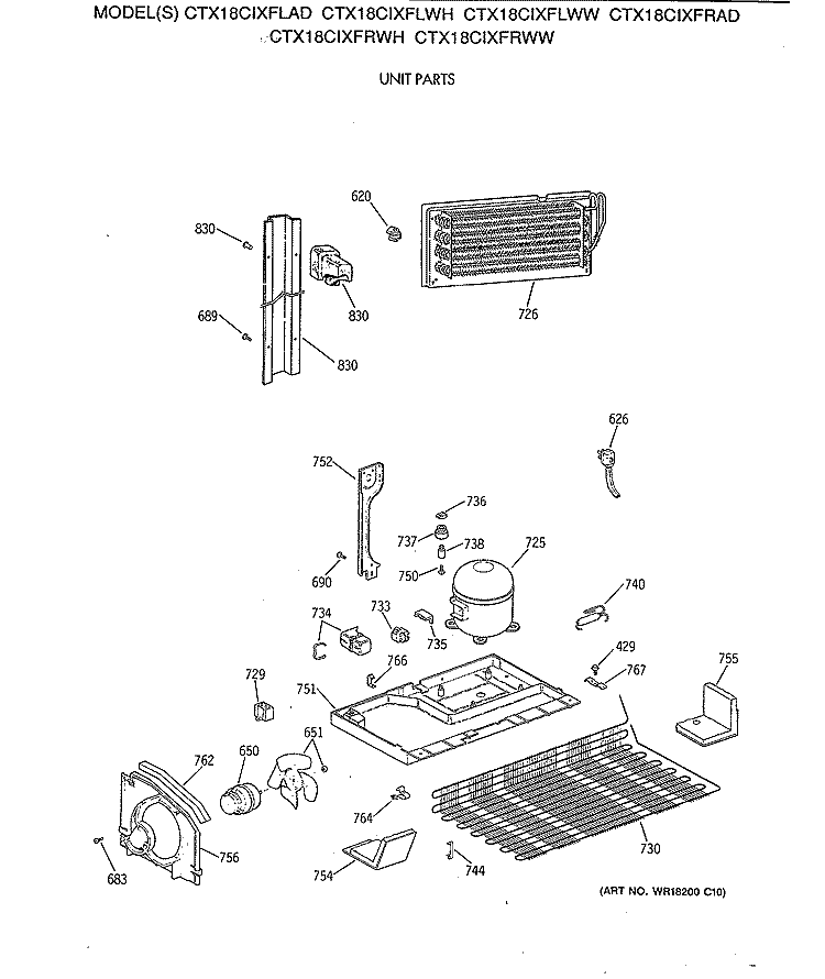 UNIT PARTS Diagram and Parts List for CTX18CIXFLWW  Hotpoint Refrigerator