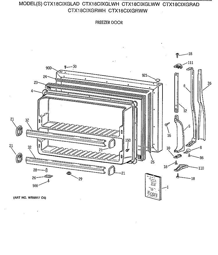 FREEZER DOOR Diagram and Parts List for CTX18CIXGLWH  Hotpoint Refrigerator