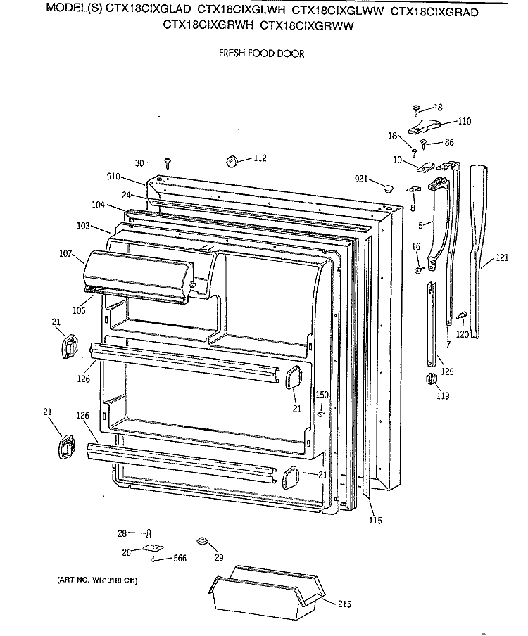 FRESH FOOD DOOR Diagram and Parts List for CTX18CIXGLWH  Hotpoint Refrigerator