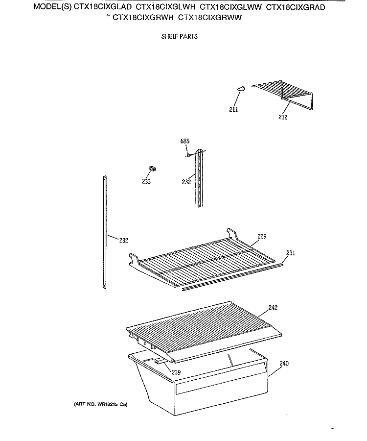 SHELF PARTS Diagram and Parts List for CTX18CIXGLWH  Hotpoint Refrigerator