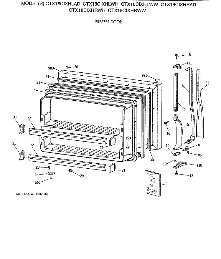 FREEZER DOOR Diagram and Parts List for CTX18CIXHLWH  Hotpoint Refrigerator