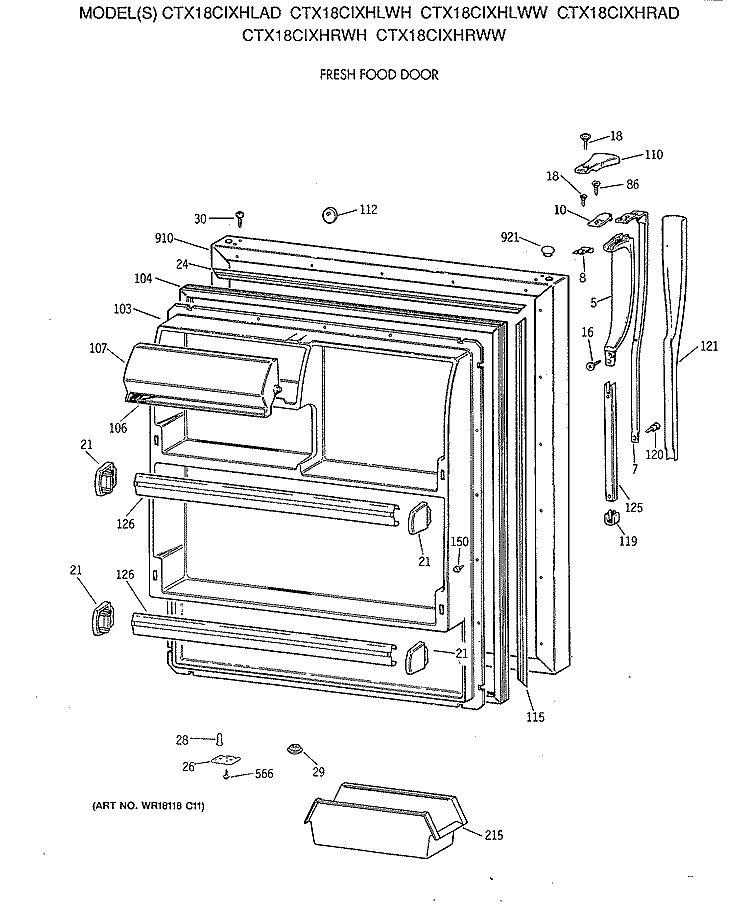 FRESH FOOD DOOR Diagram and Parts List for CTX18CIXHLWH  Hotpoint Refrigerator
