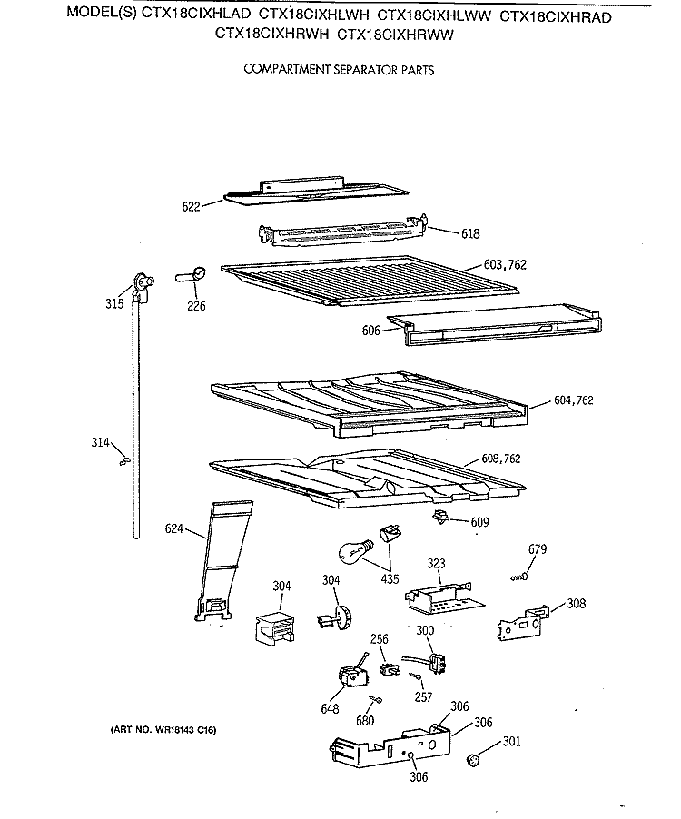 COMPARTMENT SEPARATOR PARTS Diagram and Parts List for CTX18CIXHLWH  Hotpoint Refrigerator