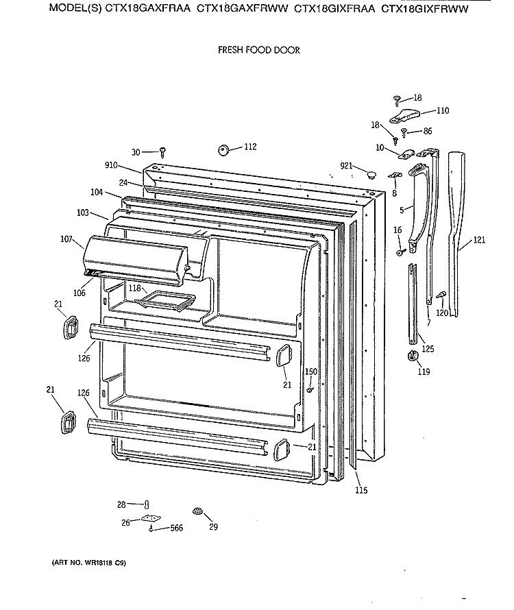 FRESH FOOD DOOR Diagram and Parts List for CTX18GAXFRAA  Hotpoint Refrigerator
