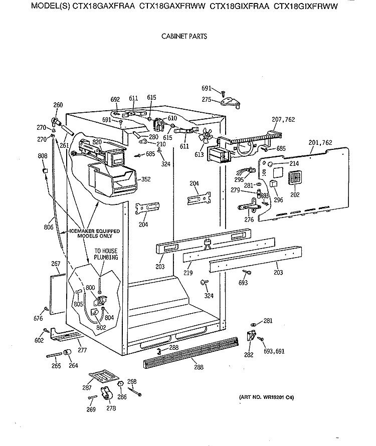CABINET PARTS Diagram and Parts List for CTX18GAXFRAA  Hotpoint Refrigerator