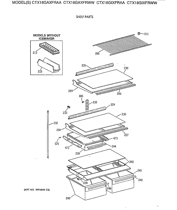 SHELF PARTS Diagram and Parts List for CTX18GAXFRAA  Hotpoint Refrigerator