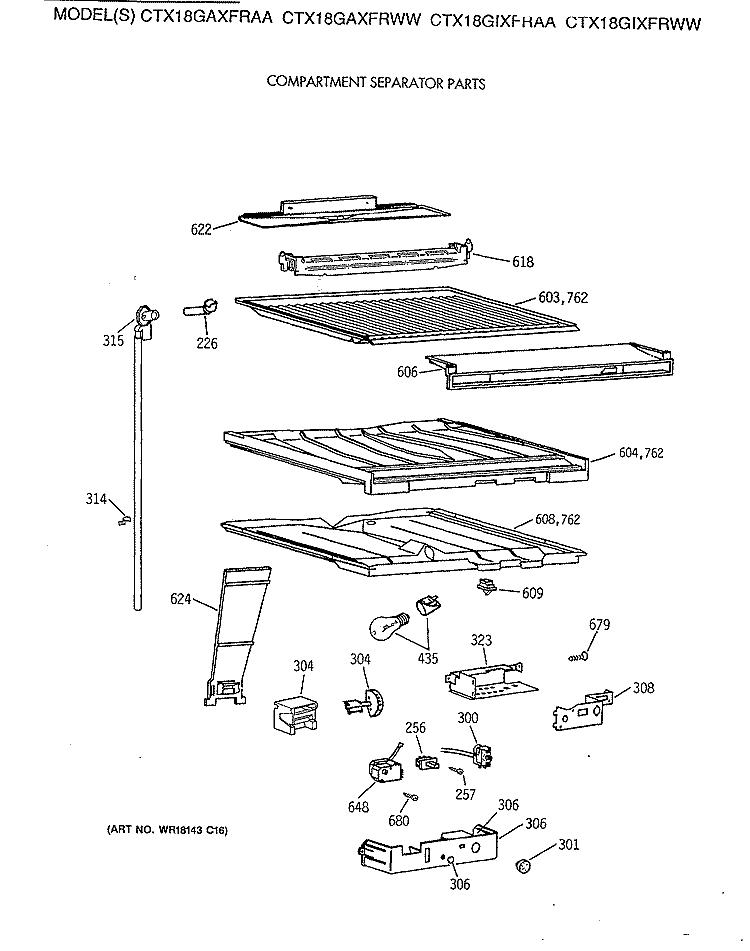 COMPARTMENT SEPARATOR PARTS Diagram and Parts List for CTX18GAXFRAA  Hotpoint Refrigerator