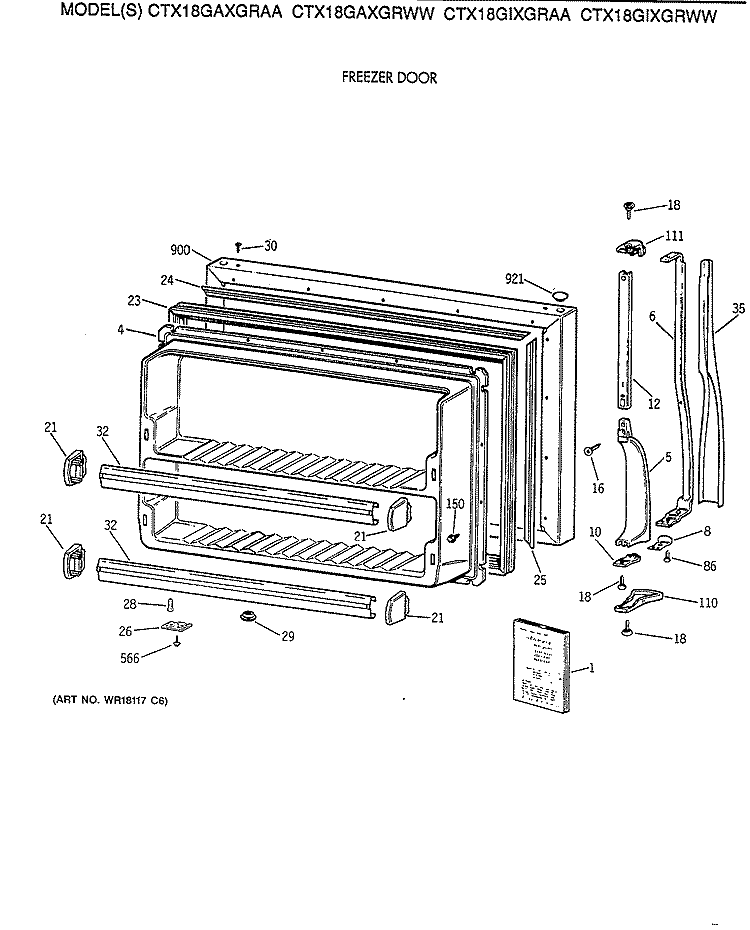 FREEZER DOOR Diagram and Parts List for CTX18GAXGRAA  Hotpoint Refrigerator